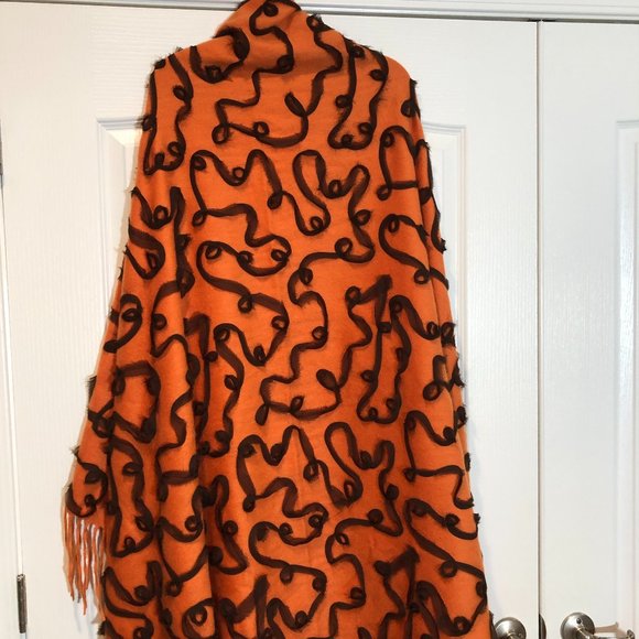 NWOT Pure Cashmere Orange Blank Applique Pashmina Wrap 68x51” - Picture 1 of 10